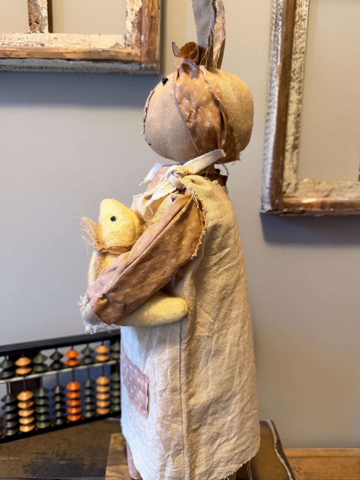 Primitive Standing Easter Bunny Doll with Chick & Basket