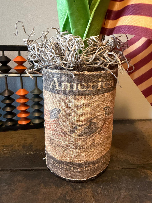 Primitive Americana Grungy Tin Can Floral Arrangement with Tulips