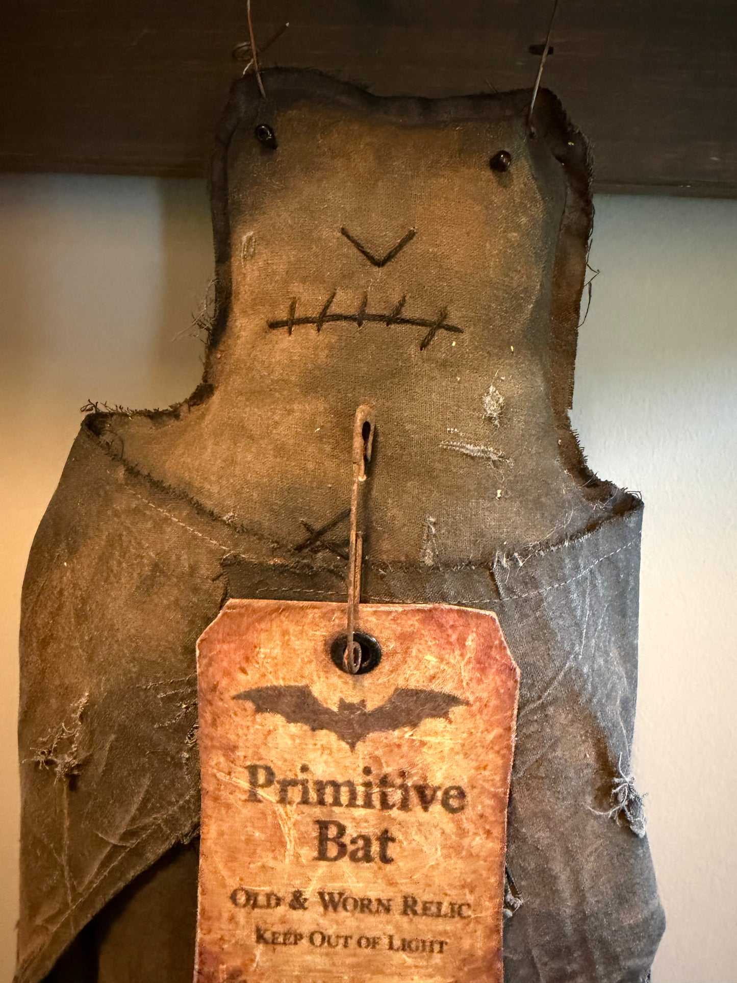 Prim Tattered Fabric Hanging Bat