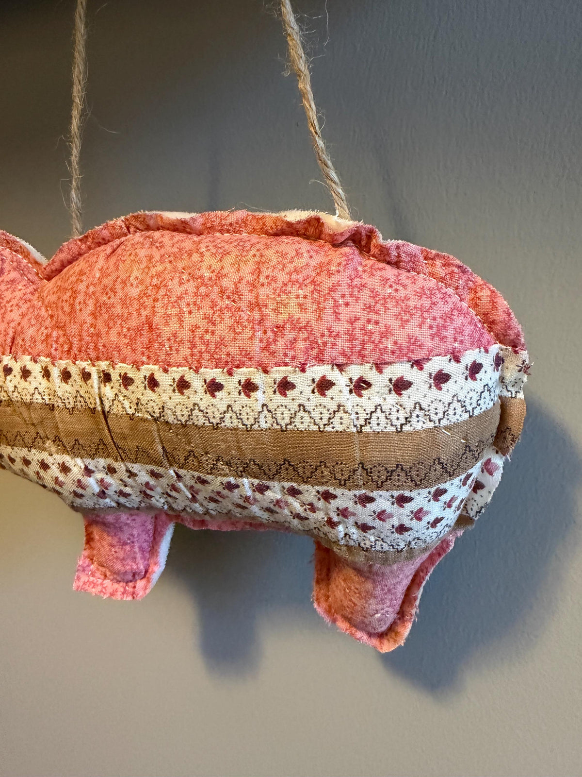 Quilted Primitive/Farmhouse Stuffed Hanging Pig