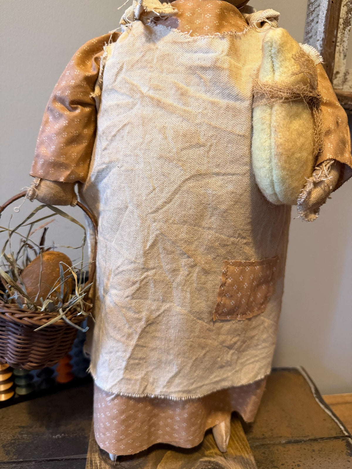 Primitive Standing Easter Bunny Doll with Chick & Basket