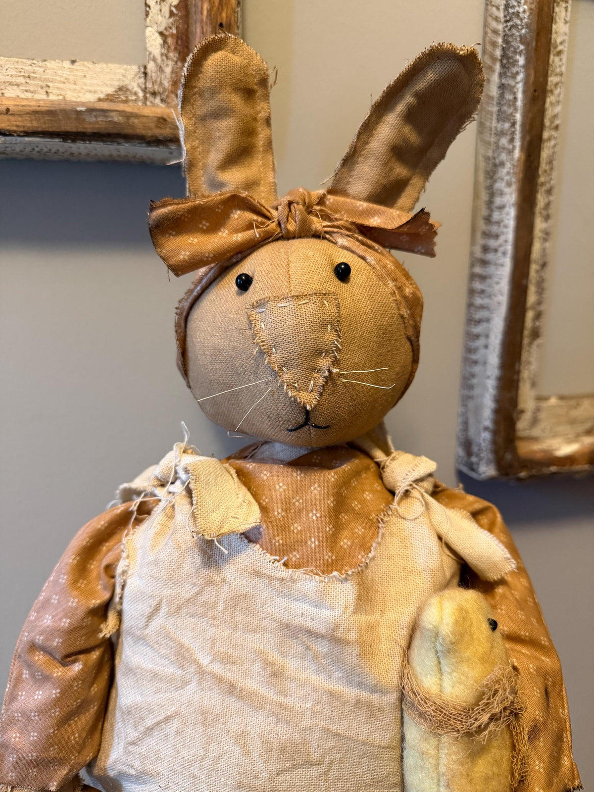 Primitive Standing Easter Bunny Doll with Chick & Basket