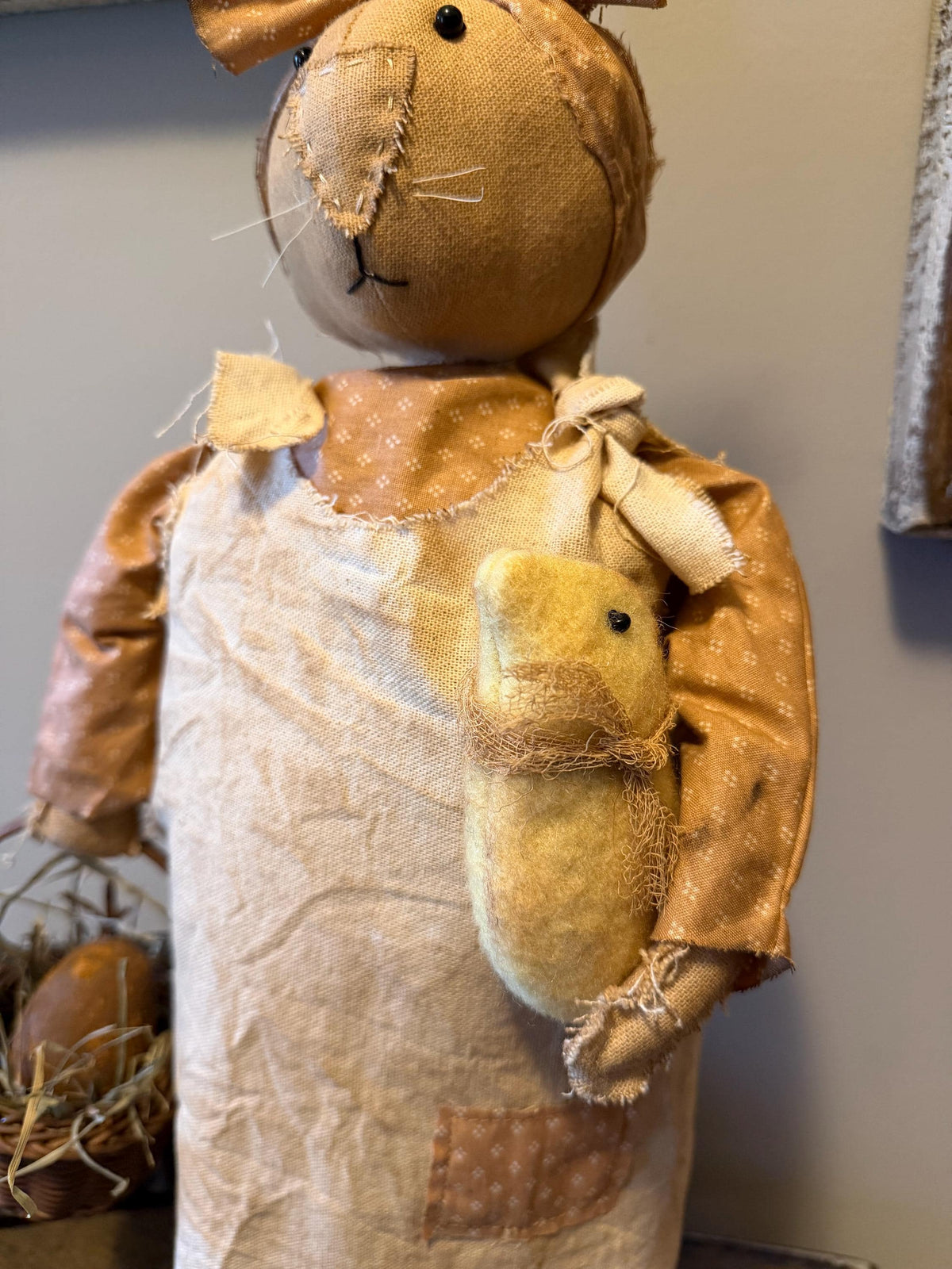 Primitive Standing Easter Bunny Doll with Chick & Basket